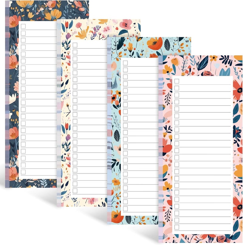 Koogel Magnetic Fridge Notepads, Floral Design, 4 Pack 200 Sheets Grocery List Notepad, 70g Premium Paper, Tear-Off Sheets, Perfect for Daily Schedules, Shopping Lists & Task Management, To-Do List - Image 1